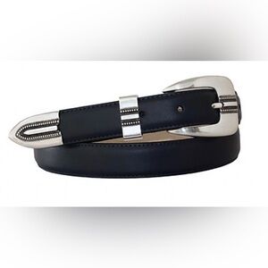 LEATHER Black Belt with Silver Buckle